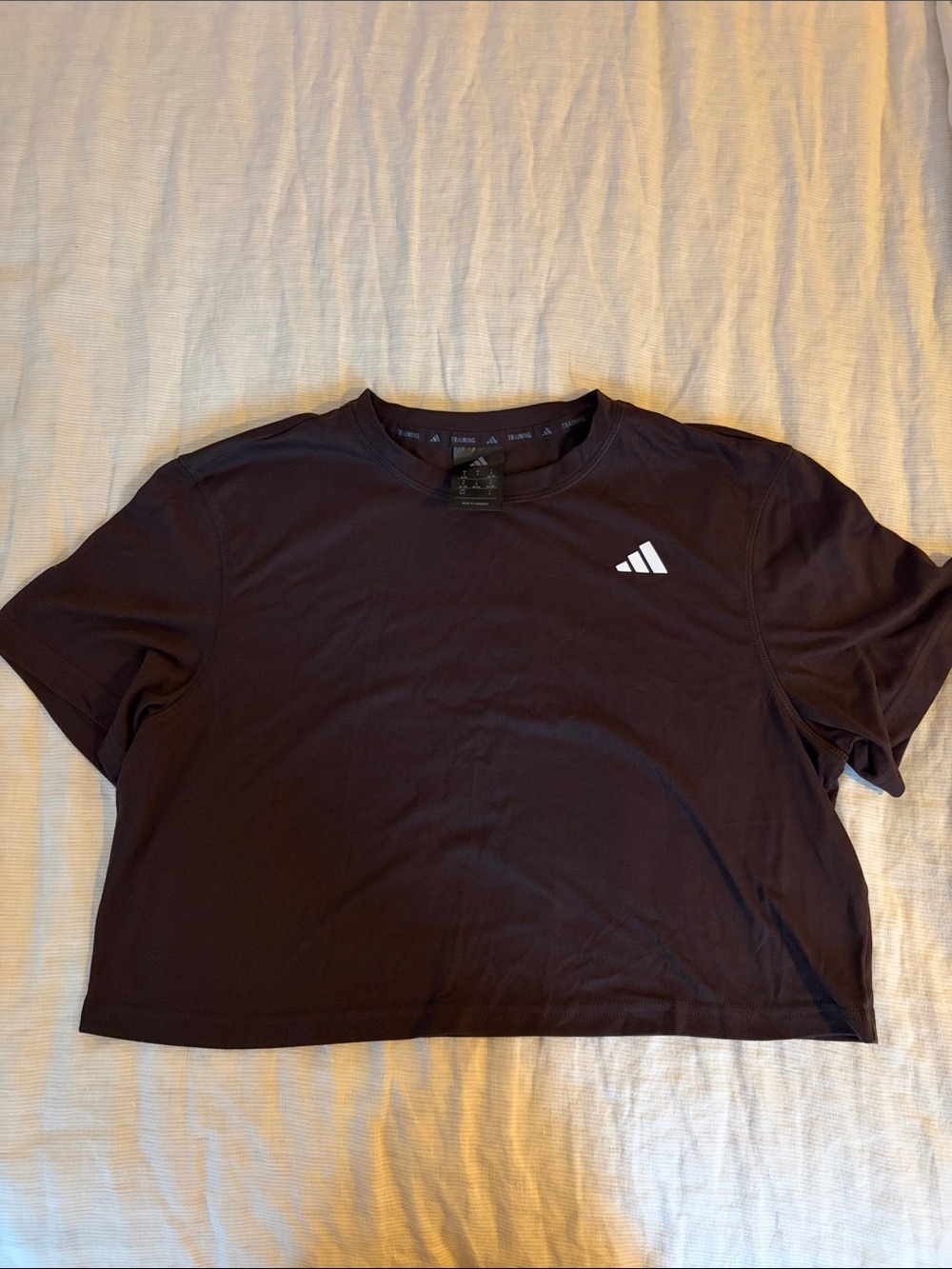 adidas Black Cropped Athletic Tee with White Logo